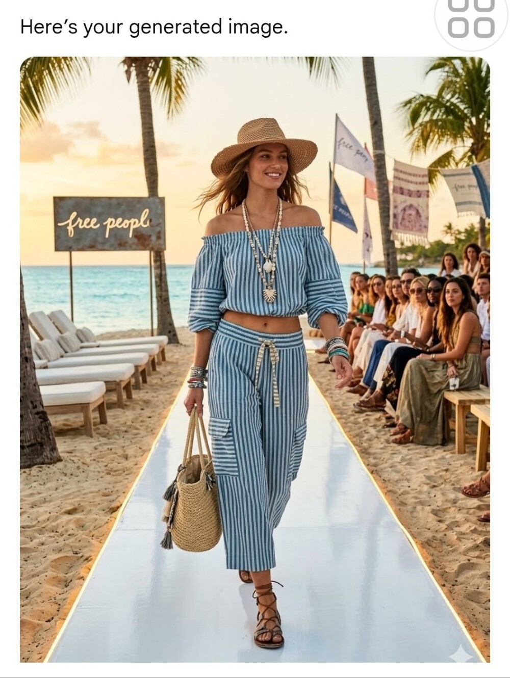 Striped Blue Wide-Leg Capris with Tie Waist
